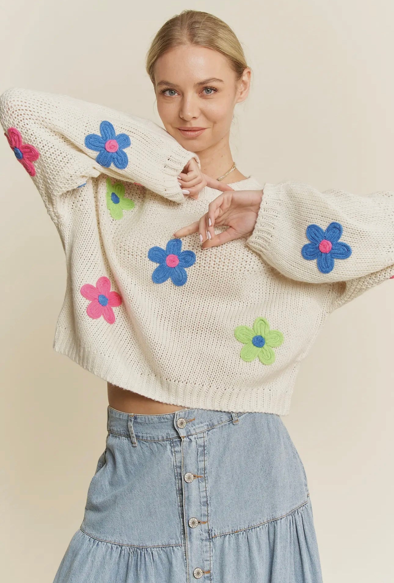 Funky Floral Crop Sweater