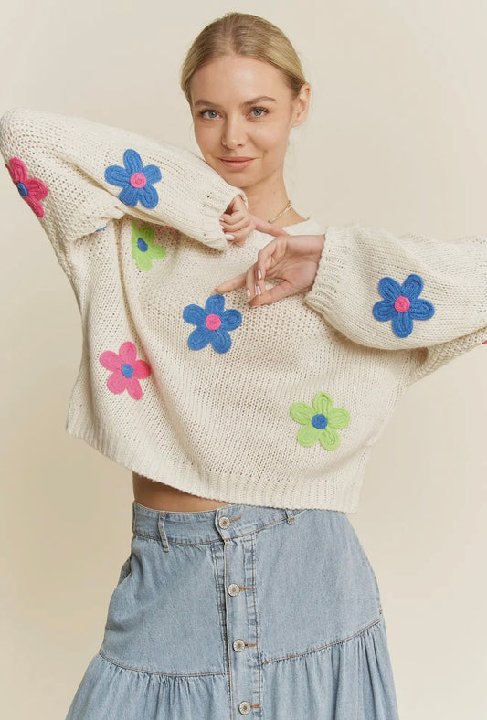 Funky Floral Crop Sweater