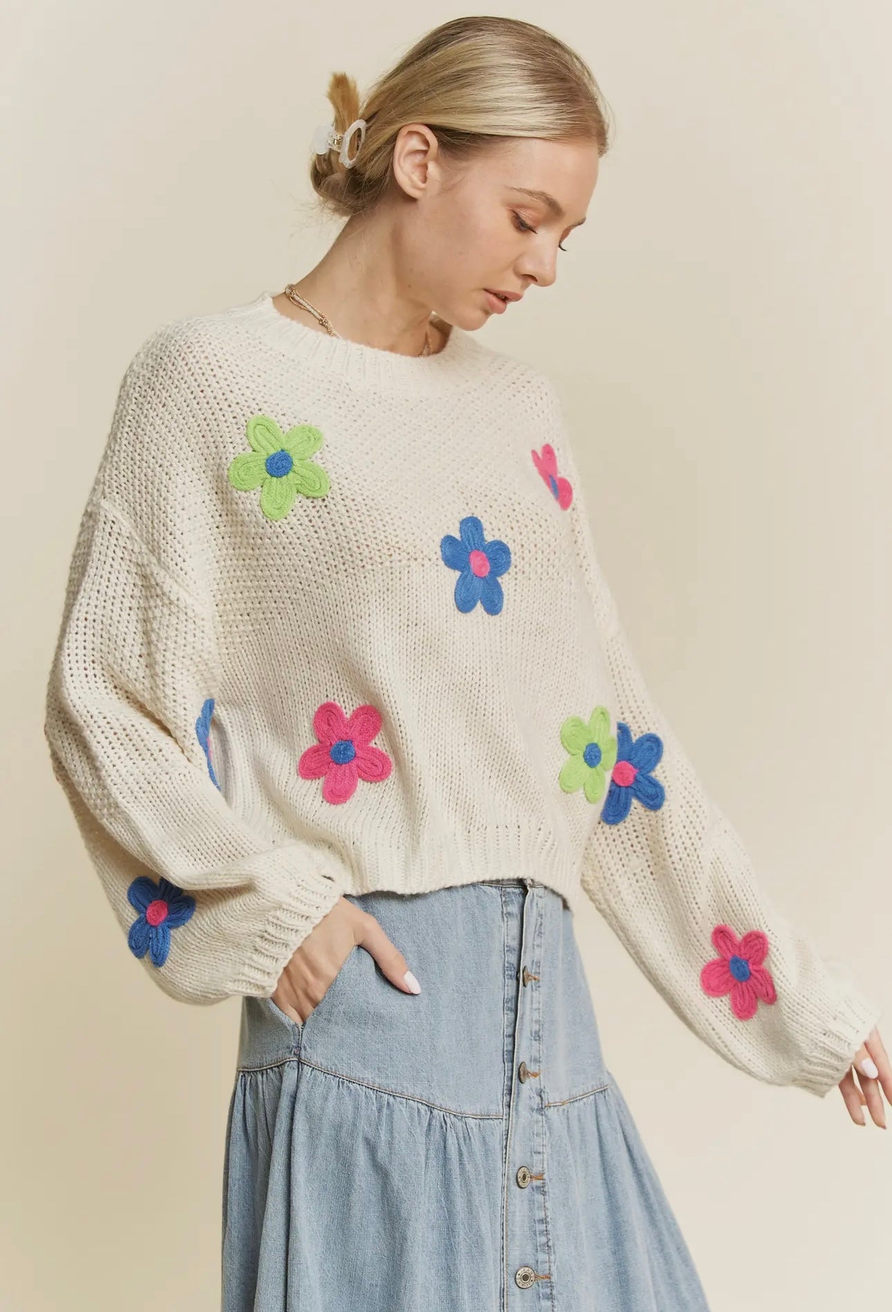Funky Floral Crop Sweater